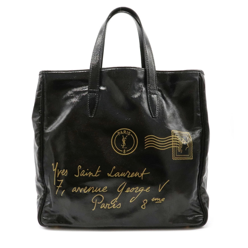 Saint Laurent Yves YSL Yves Y mail Tote Bag Handbag Patent Vernis Leather Black